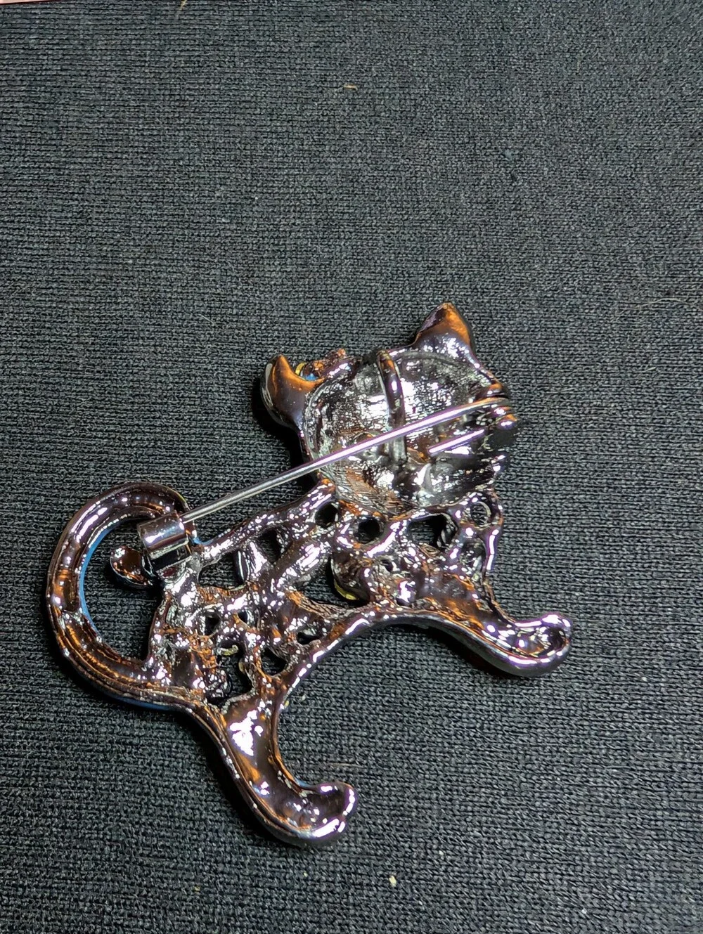 Blue Jeweled Cat Brooch - Decorative Floral Cat Pin